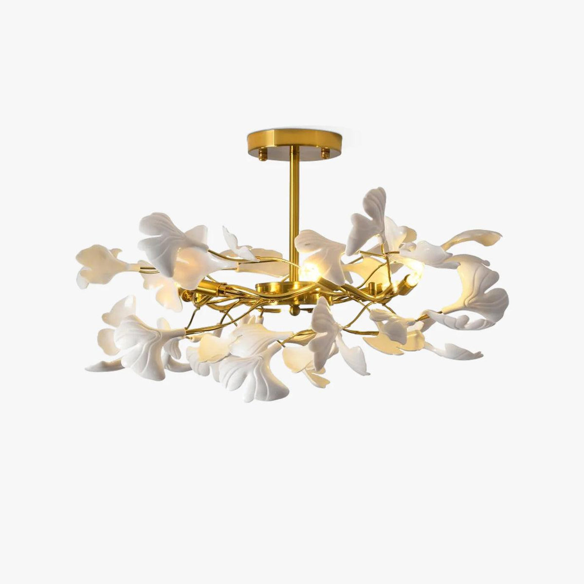 Auriora pendellampe med gingko-blade i keramisk guld
