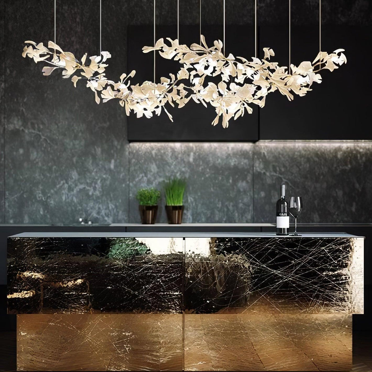 Elorus lysekrone med dobbeltlagskombination af gingko