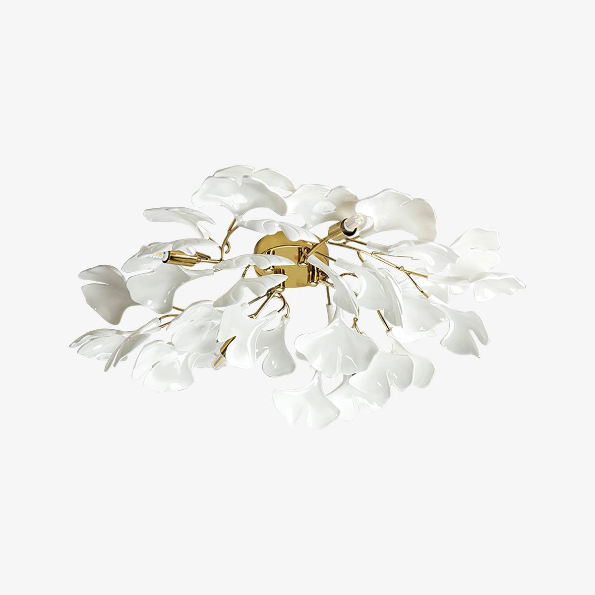 Orienaya-loftlampe med ginkgoblade og messinggren