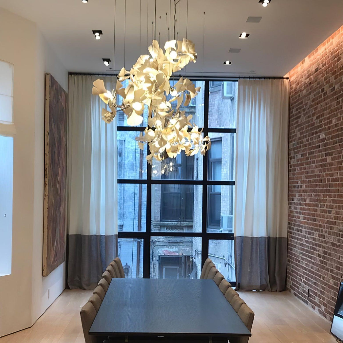 Estrutura de lustre Calix com cúpula de folhas de ginkgo em cerâmica, branco e dourado, moderno