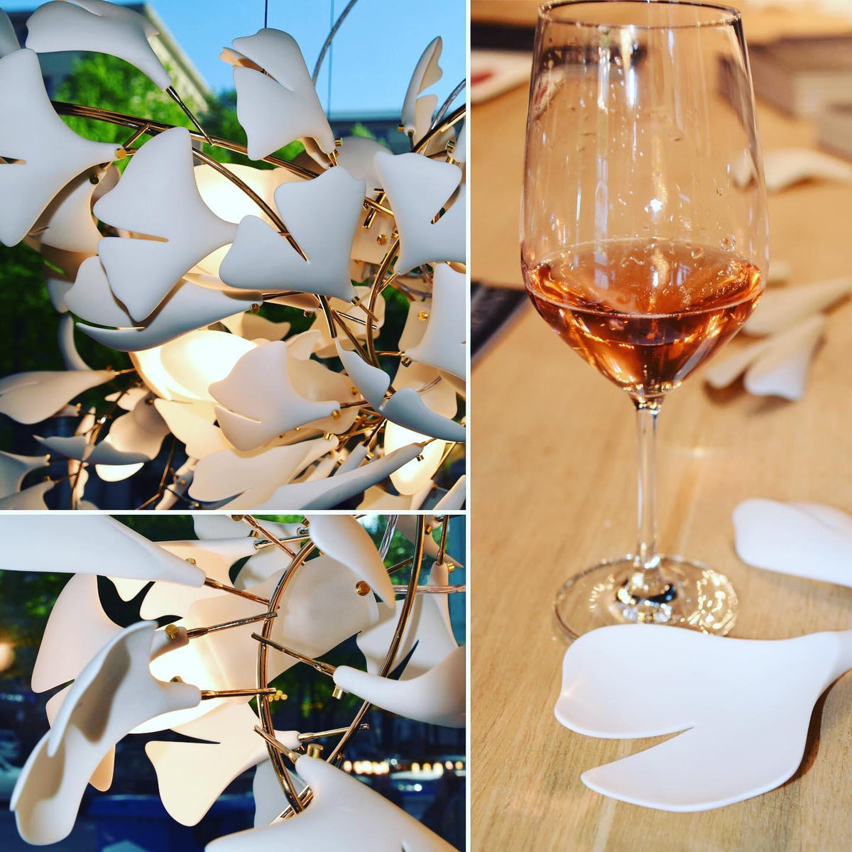 Estrutura de lustre Calix com cúpula de folhas de ginkgo em cerâmica, branco e dourado, moderno