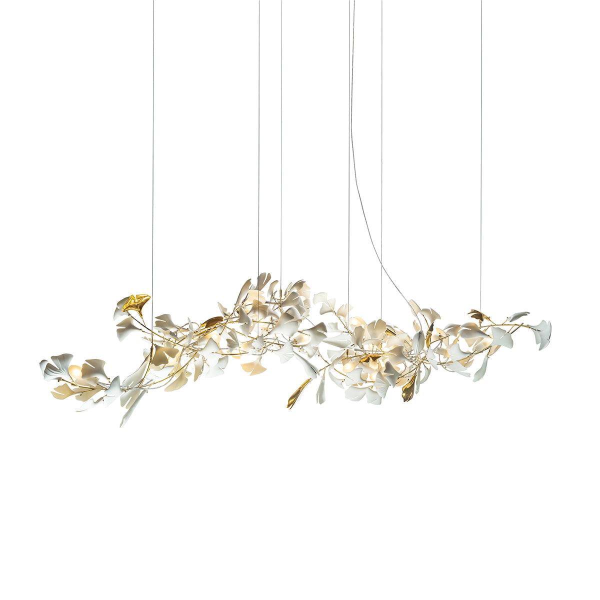 Estrutura de lustre Calix com cúpula de folhas de ginkgo em cerâmica, branco e dourado, moderno