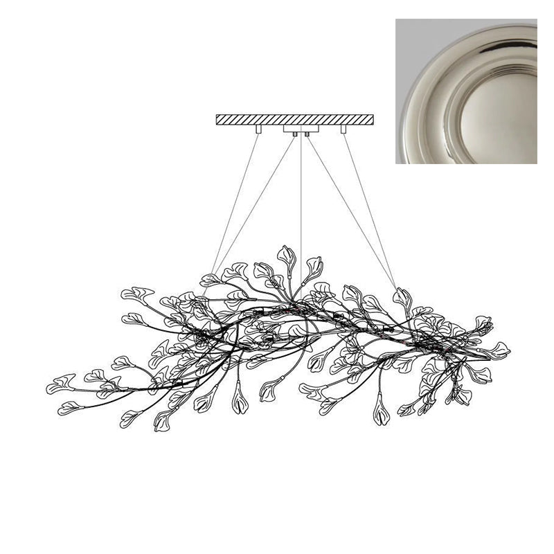 Estrutura de lustre Calix com cúpula de folhas de ginkgo em cerâmica, branco e dourado, moderno