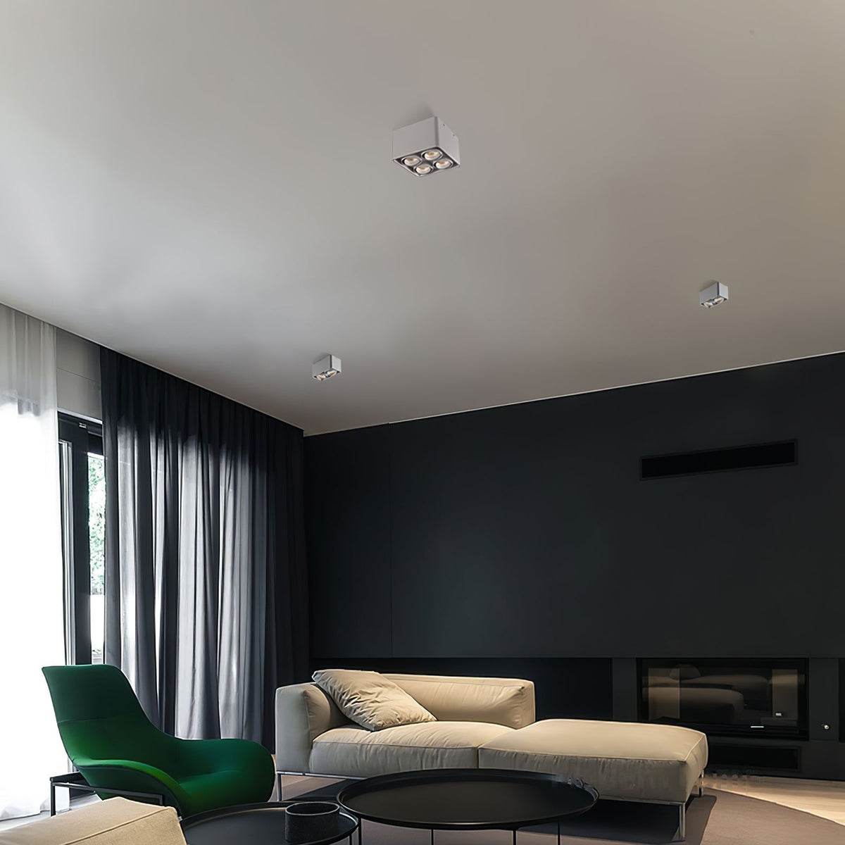 Devely spotlampe til overflademontering med to LED-lyskilder, kantet minimalistisk