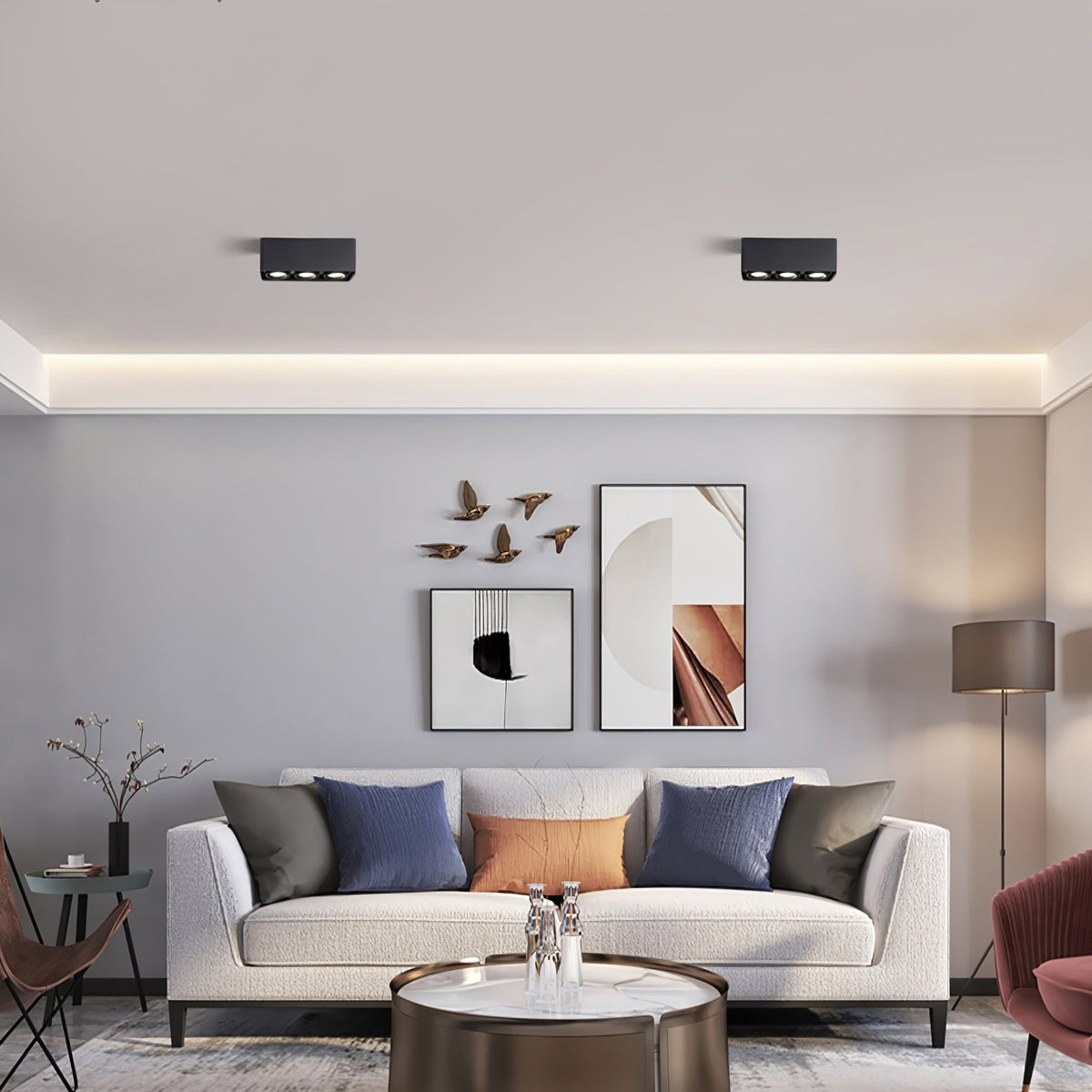 Devely spotlampe til overflademontering med to LED-lyskilder, kantet minimalistisk