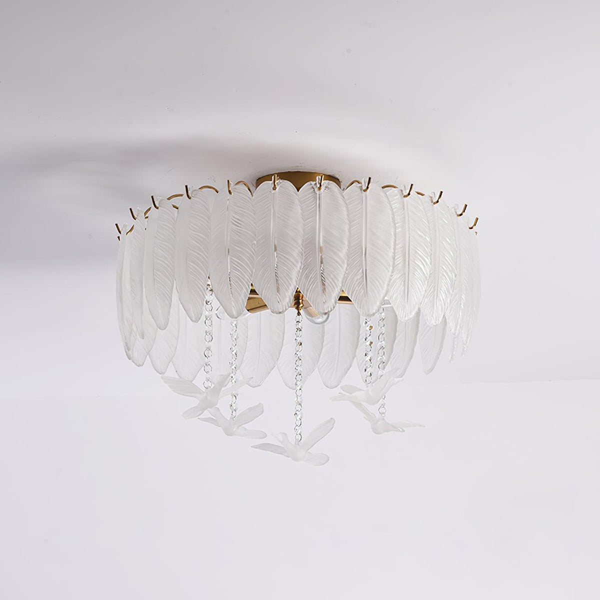 Candeeiro de teto Eiriselle em vidro, com pena e pássaro, elegante