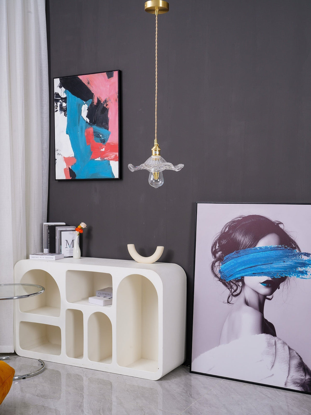 Lioralina vintage pendellampe i messing og glas