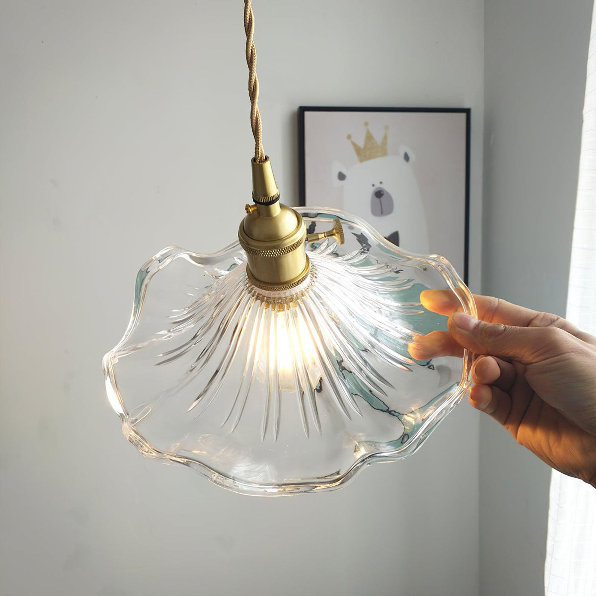 Lioralina vintage pendellampe i messing og glas