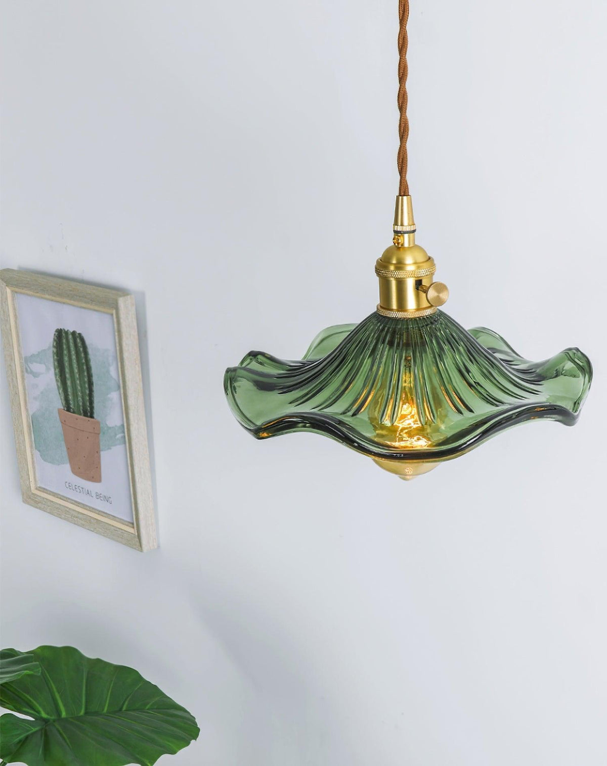 Lioralina vintage pendellampe i messing og glas