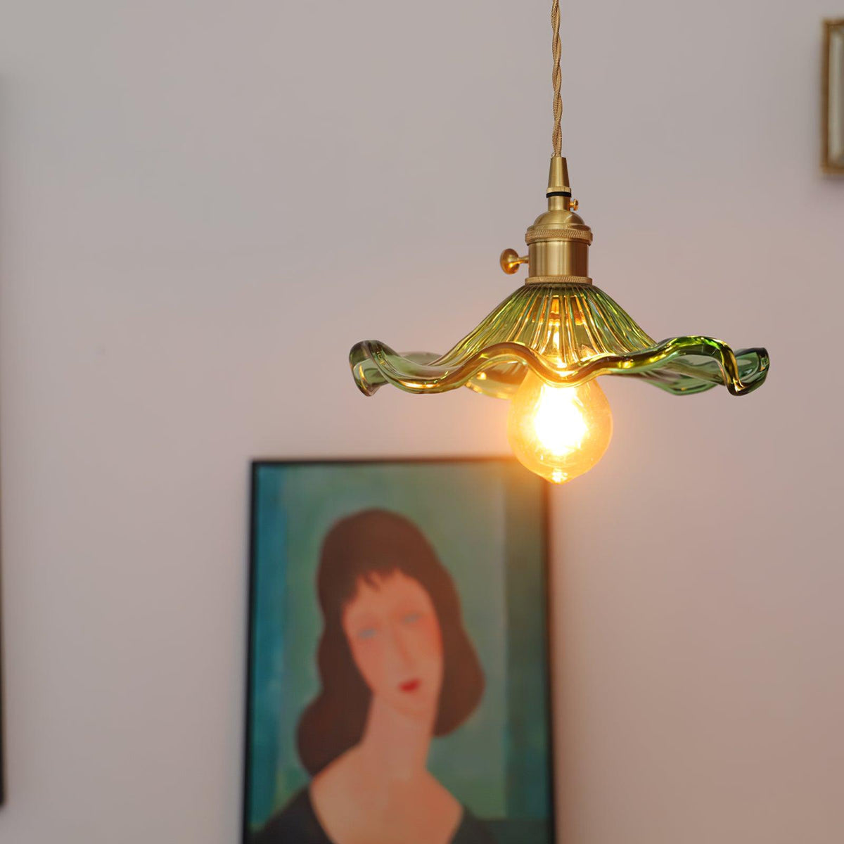 Lioralina vintage pendellampe i messing og glas