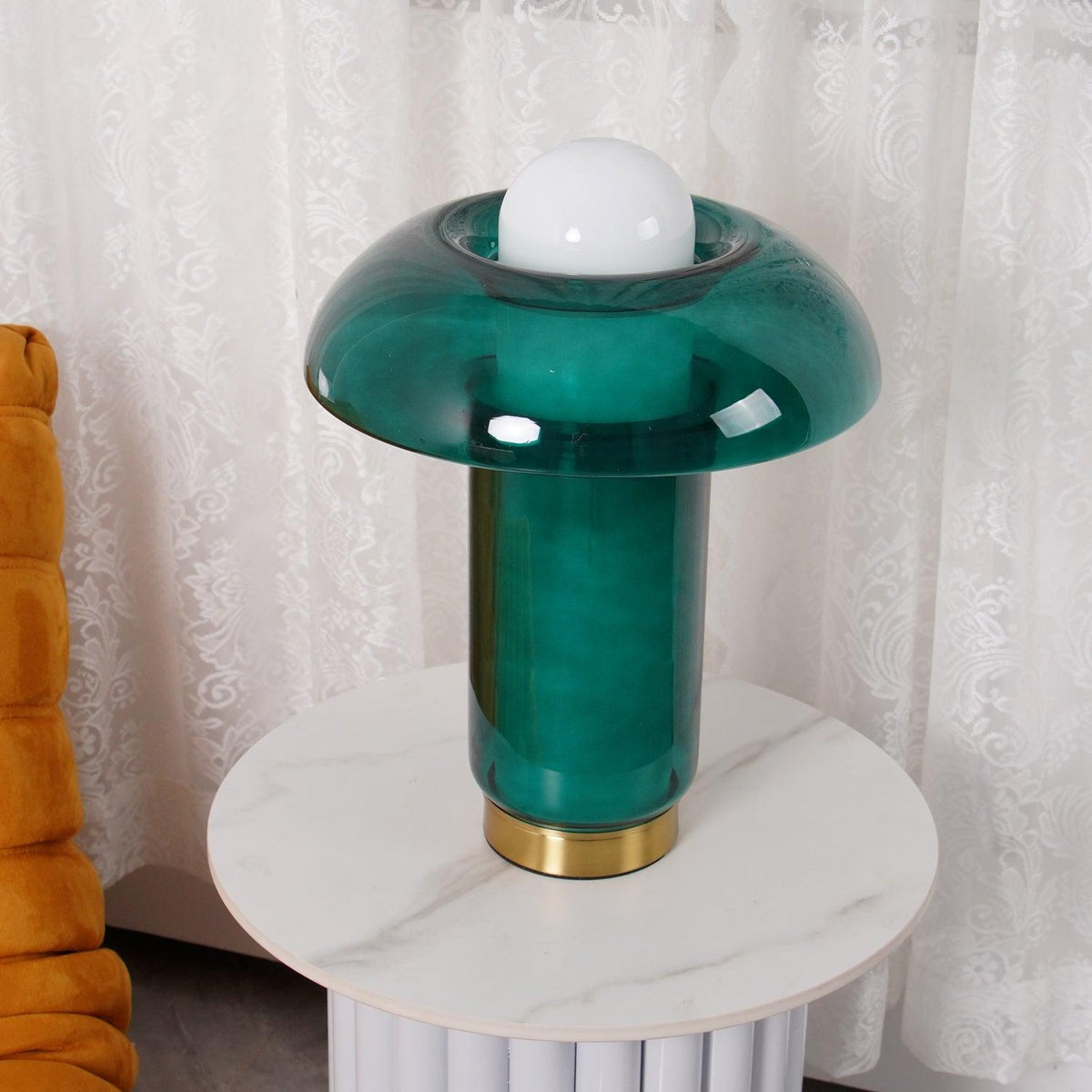 Grøn glasbordlampe
