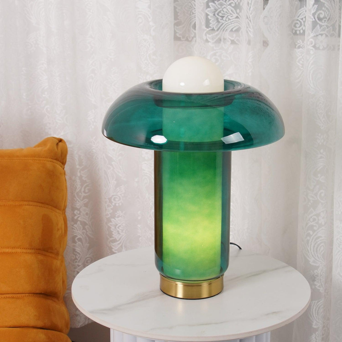 Grøn glasbordlampe