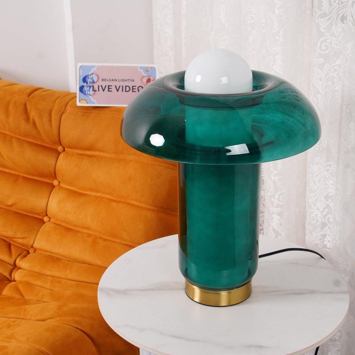 Grøn glasbordlampe