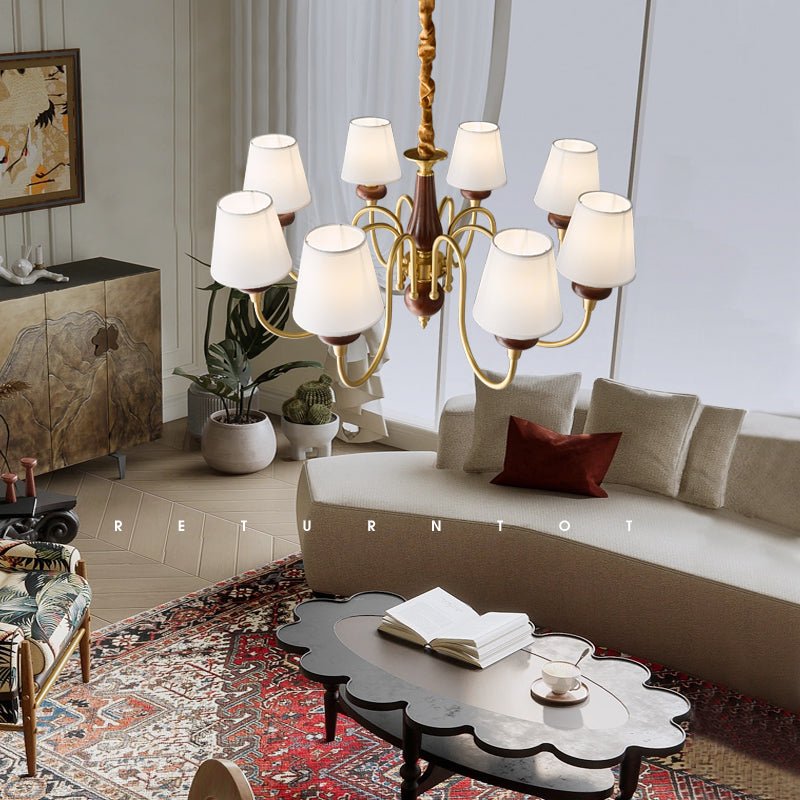 Zovena klassisk elegant vintage-lysekrone i stof og træ