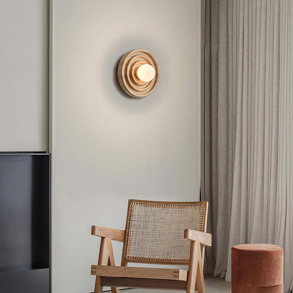 Aldinise Wall Lamp Ripple with Ash Wood Body and Glass Globe Shade