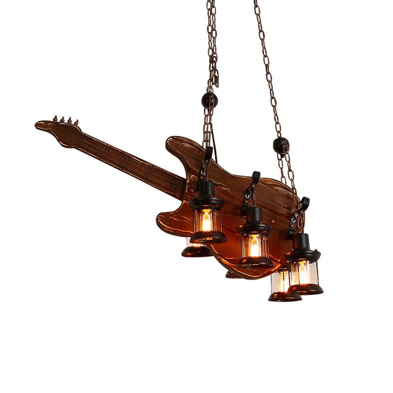Elvisette pendellampe i guitarform, rustikt træ, vintage