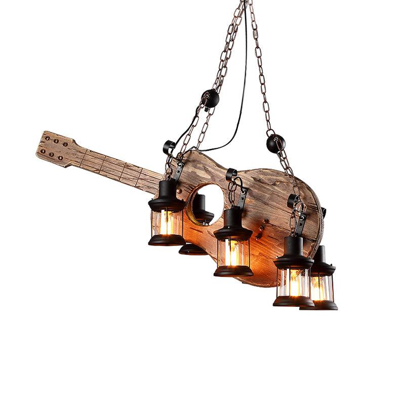 Elvisette pendellampe i guitarform, rustikt træ, vintage
