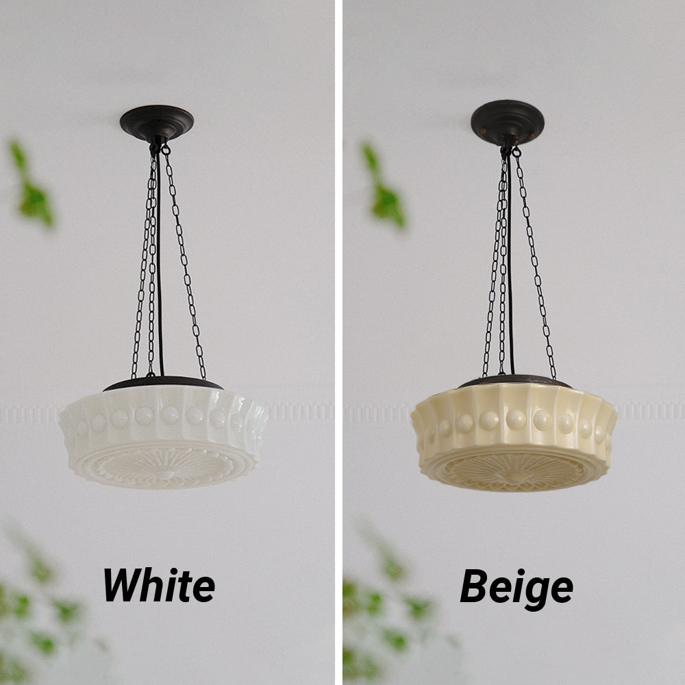 Valentina vintagependellampa med kupol i fransk lantstil, vit/beige