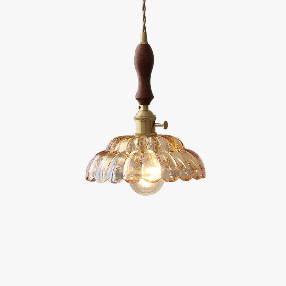 Valentina moderne LED-pendellampe i metal og glas med træhåndtag, soveværelse
