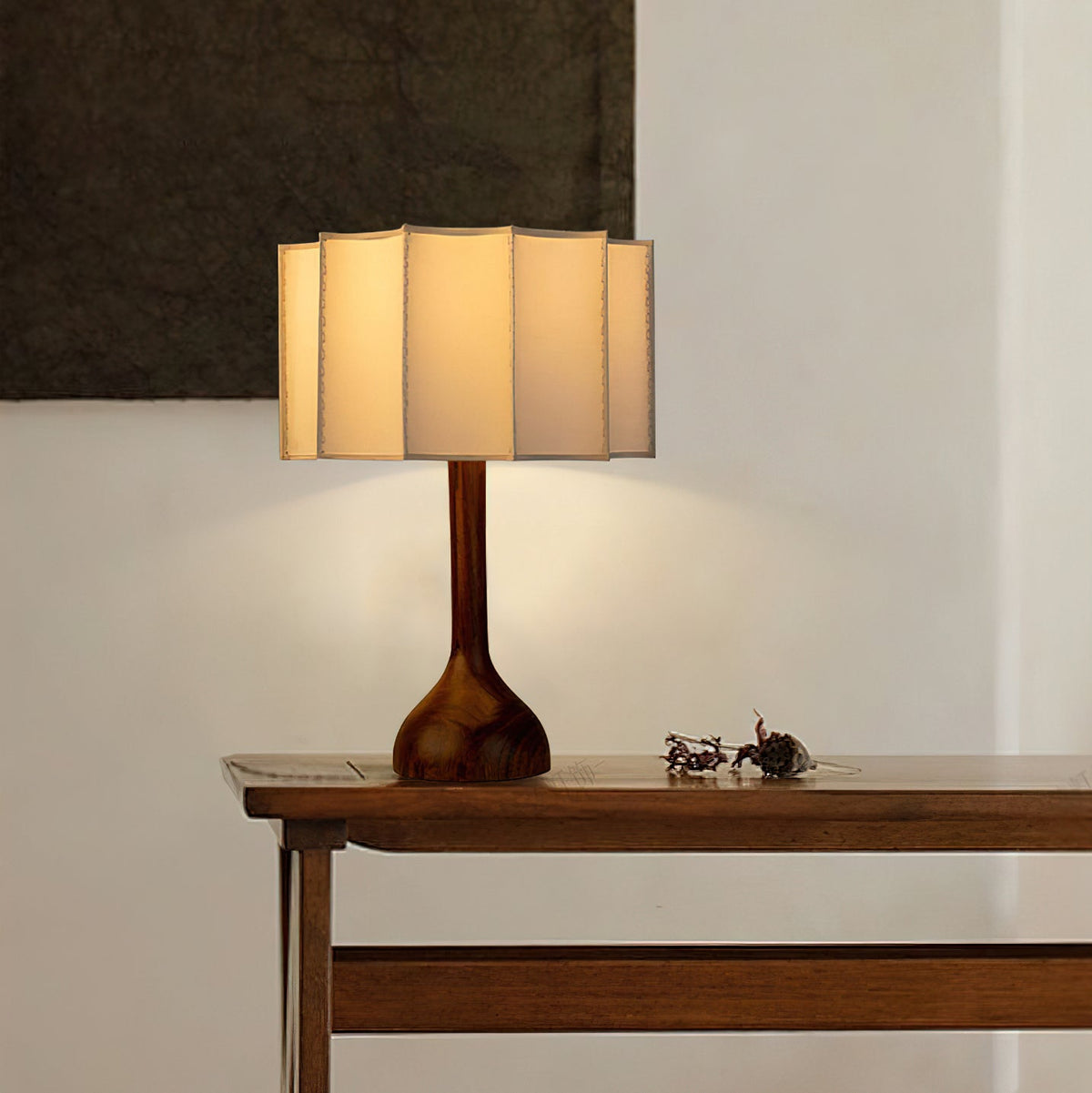 Livenq bordlampe i træ og stof retro