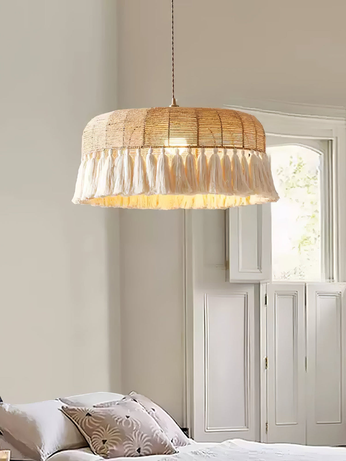 Bohemisk handvävd taklampa i jute