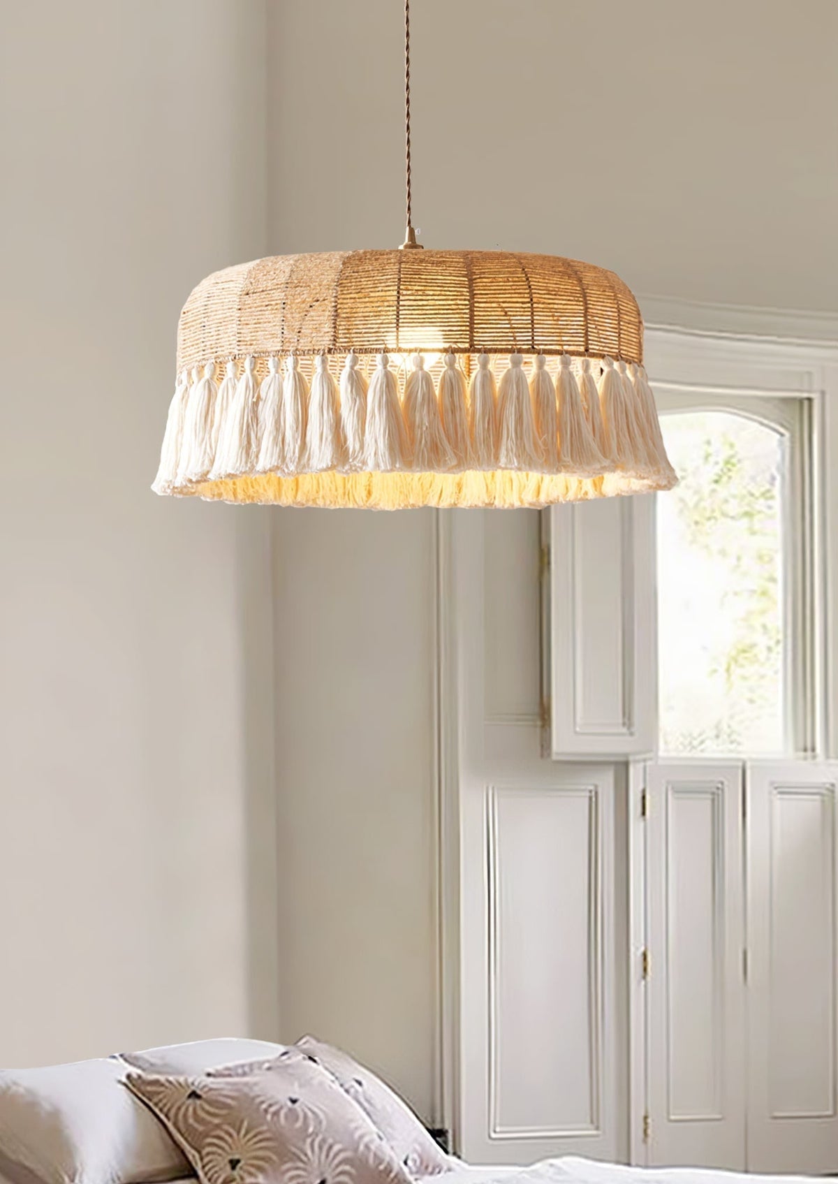 Bohemisk handvävd taklampa i jute