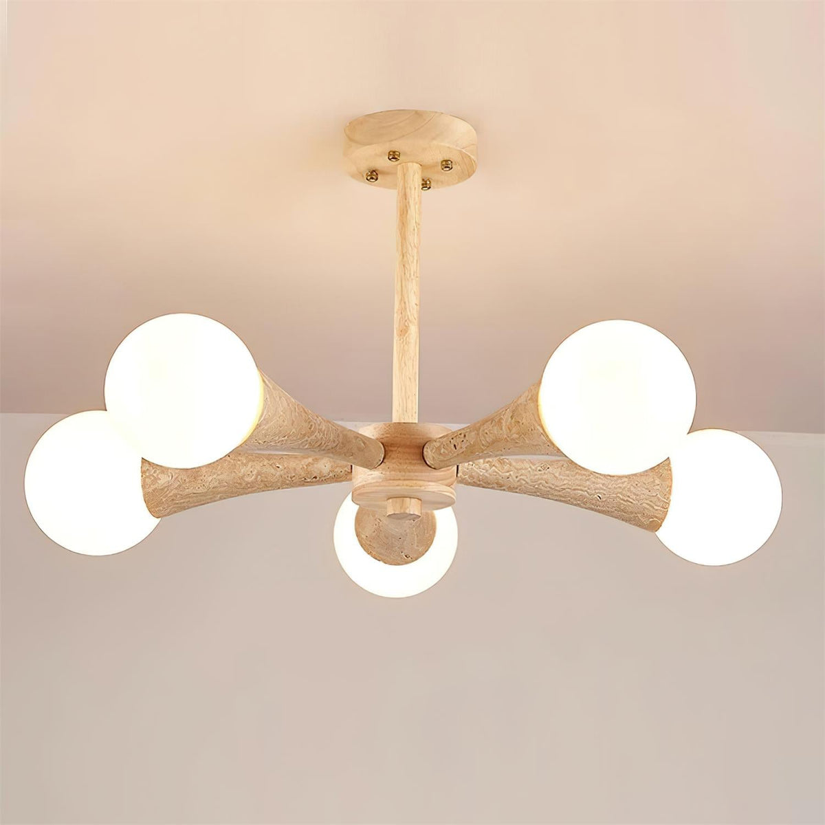 Tavenina infälld taklampa i trä, travertin