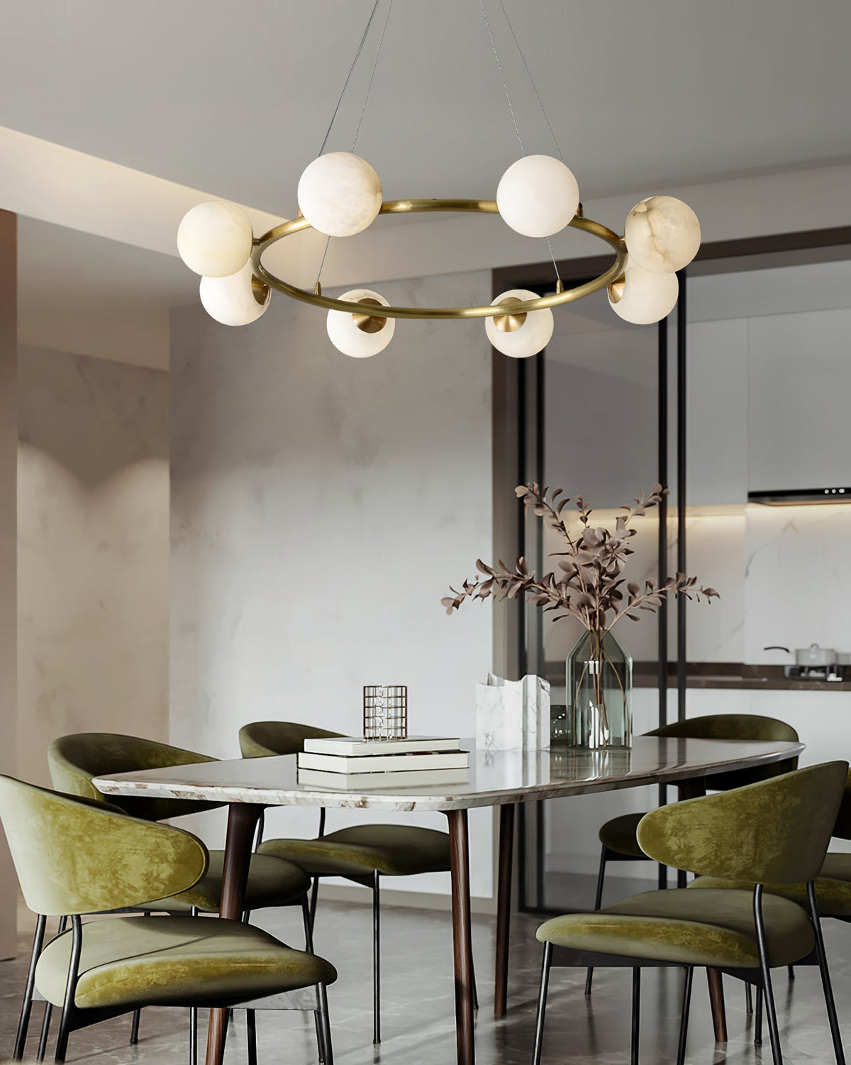 Candelabro Helix, globo de alabastro com halo
