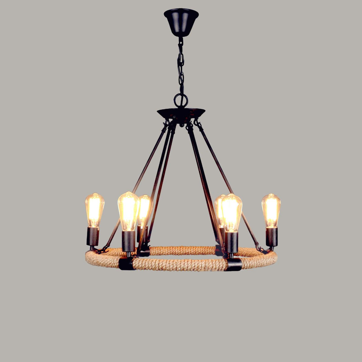 Candelabro redondo industrial em corda de cânhamo Novien