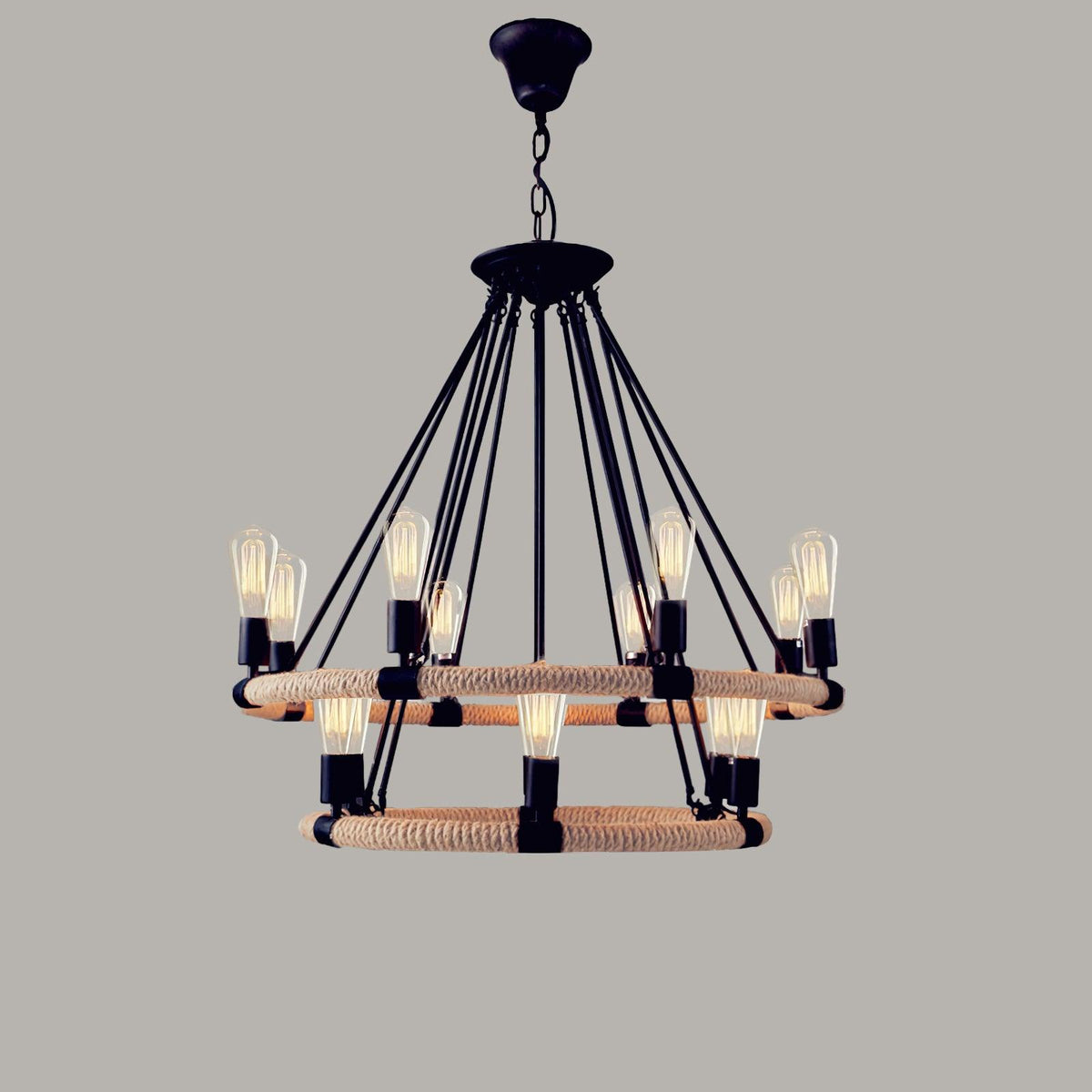 Candelabro redondo industrial em corda de cânhamo Novien