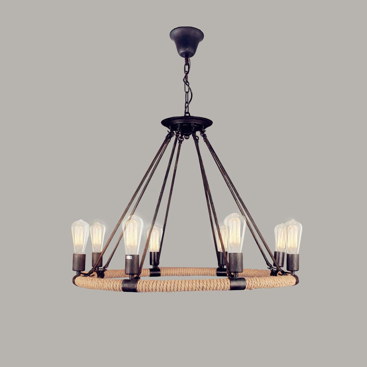 Candelabro redondo industrial em corda de cânhamo Novien