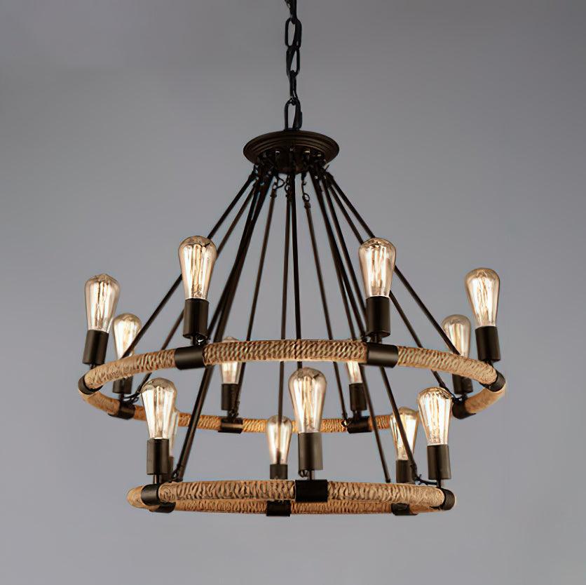 Candelabro redondo industrial em corda de cânhamo Novien