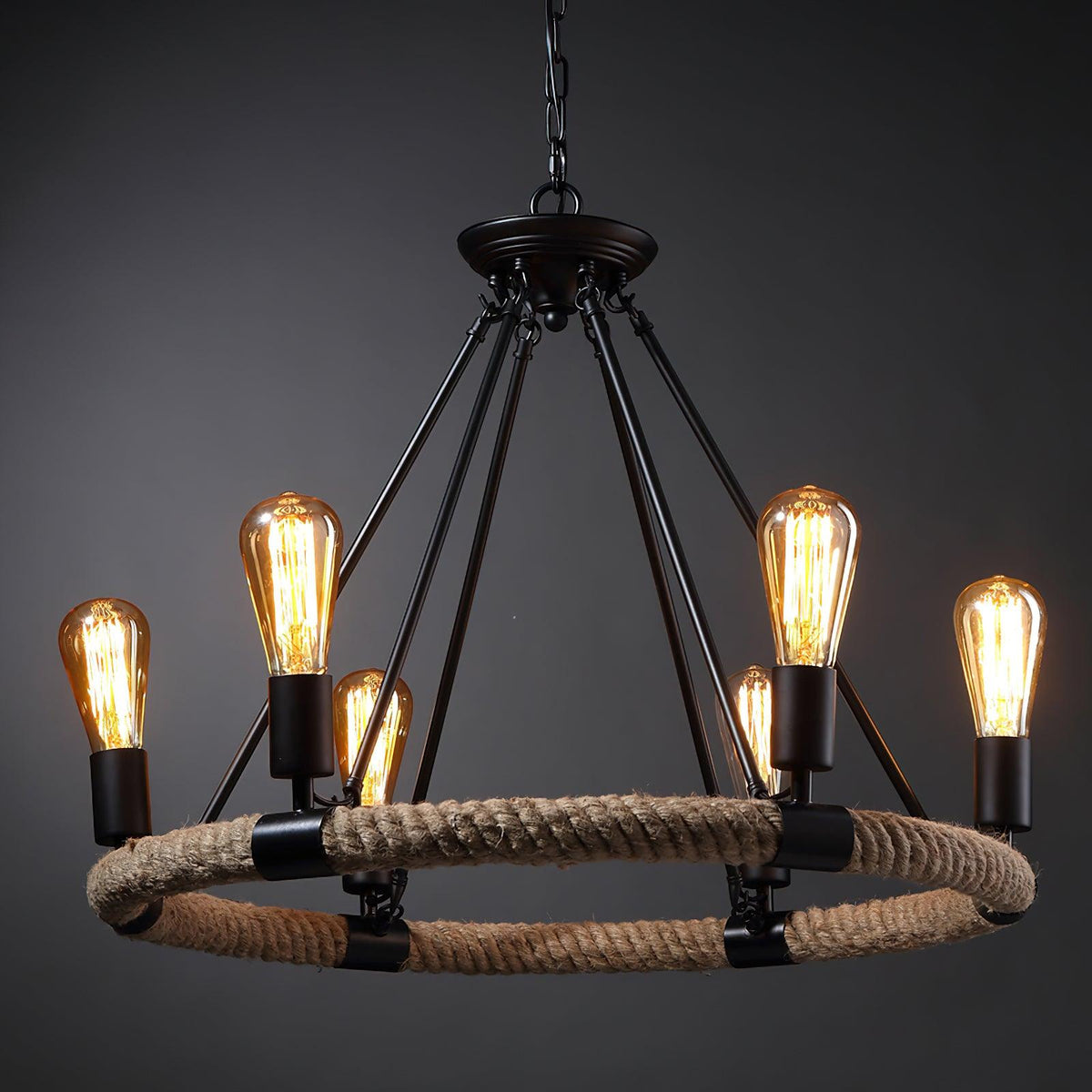 Candelabro redondo industrial em corda de cânhamo Novien