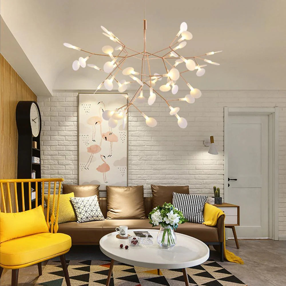 Lior unik Sputnik-ljuskrona i art déco-stil med eldflugor, vardagsrum/sovrum
