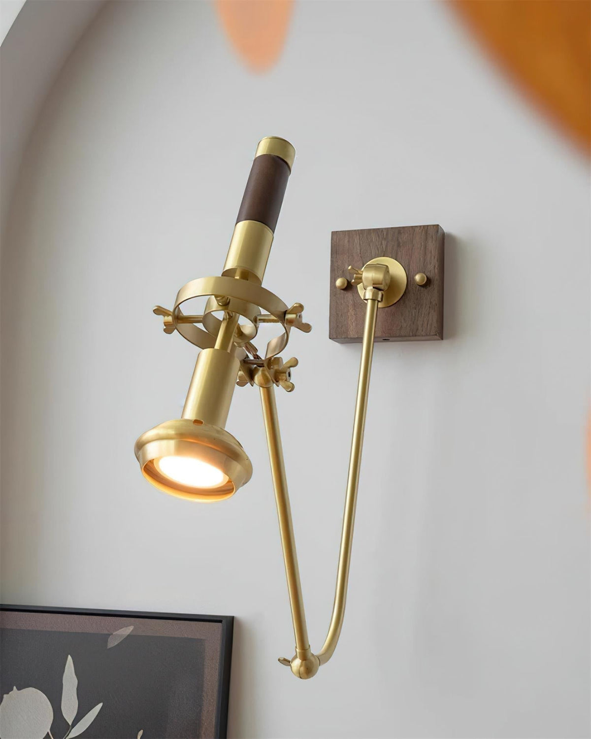 Candeeiro de parede com foco ajustável em latão e nogueira, vintage, industrial, de trabalho