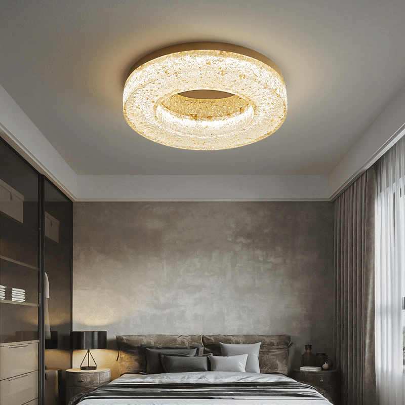 Dovira rund loftlampe i harpiks med iskrakeleret effekt
