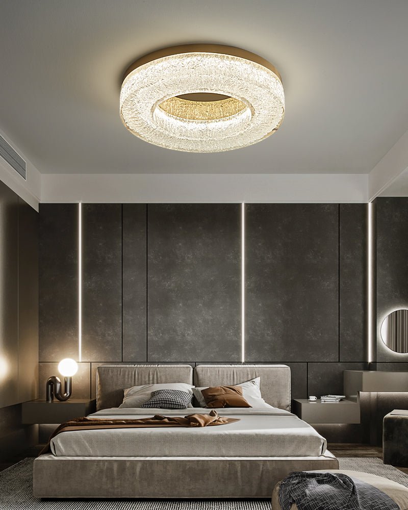Dovira rund loftlampe i harpiks med iskrakeleret effekt