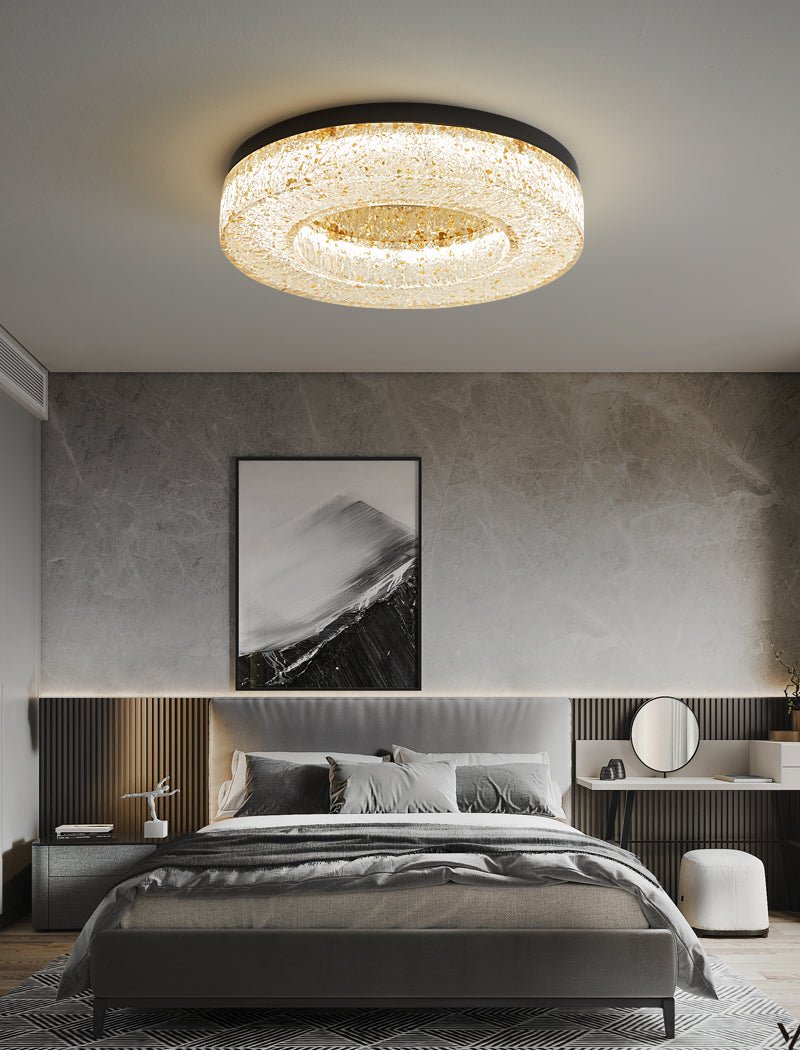 Dovira rund loftlampe i harpiks med iskrakeleret effekt