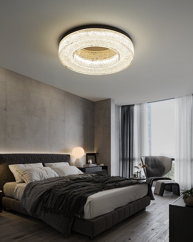 Dovira rund loftlampe i harpiks med iskrakeleret effekt