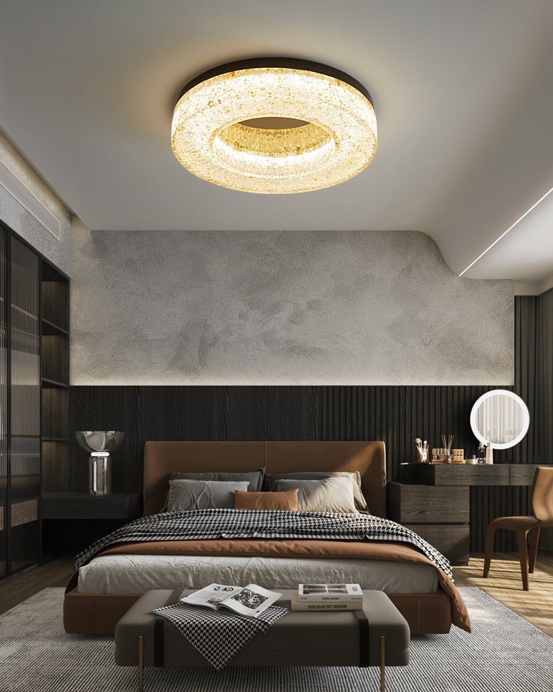 Dovira rund loftlampe i harpiks med iskrakeleret effekt