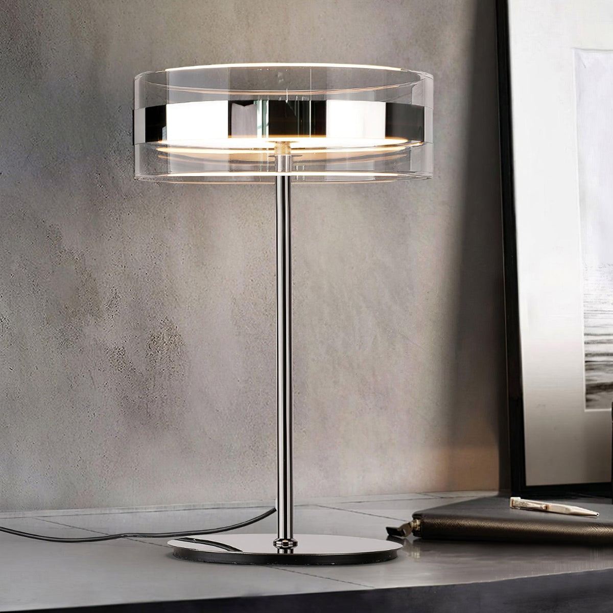 Candeeiro de mesa de vidro e cromado Lioreette