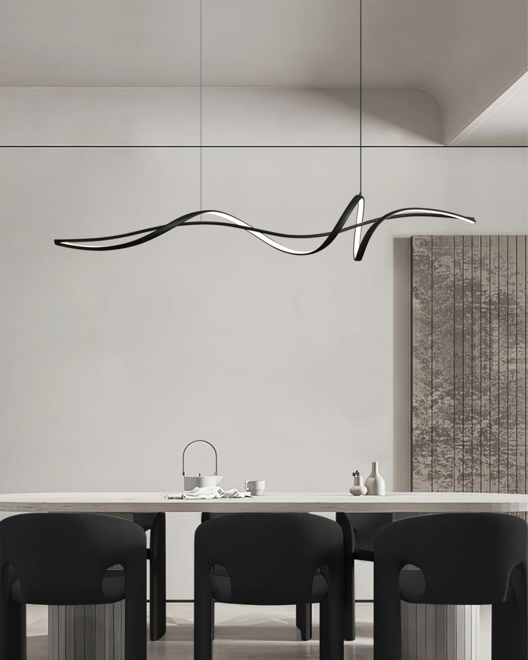 Candeeiro suspenso LED preto ondulado moderno Calelina