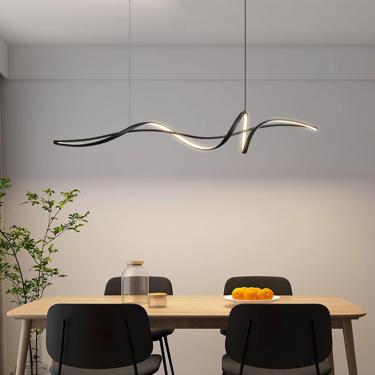Candeeiro suspenso LED preto ondulado moderno Calelina