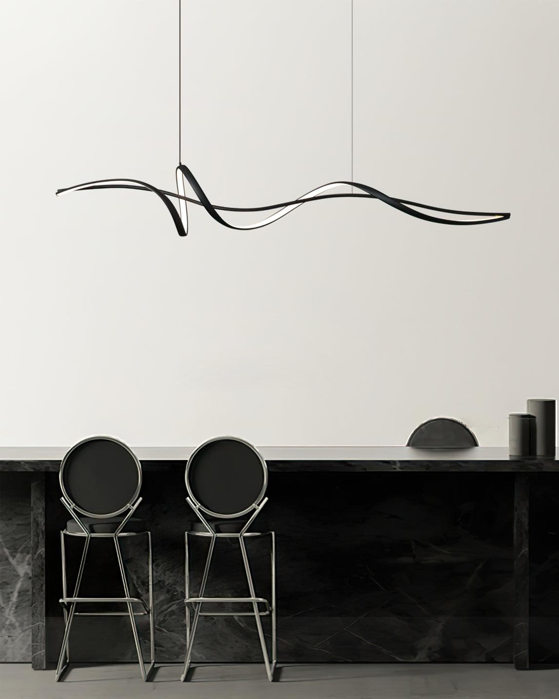 Candeeiro suspenso LED preto ondulado moderno Calelina