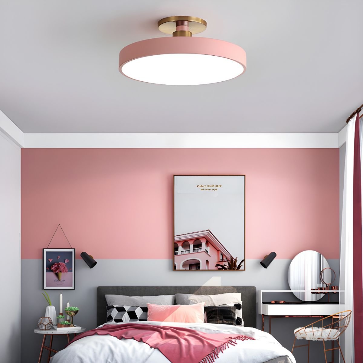 Aureiella moderne loftlampe, plan montering, sort og guld