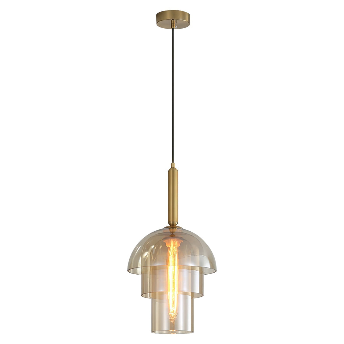 Renley pendellampa med konjakfärgad glaskupa och mässing, mid-century