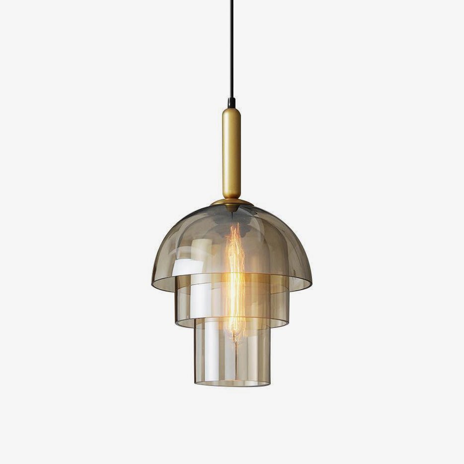 Renley pendellampa med konjakfärgad glaskupa och mässing, mid-century