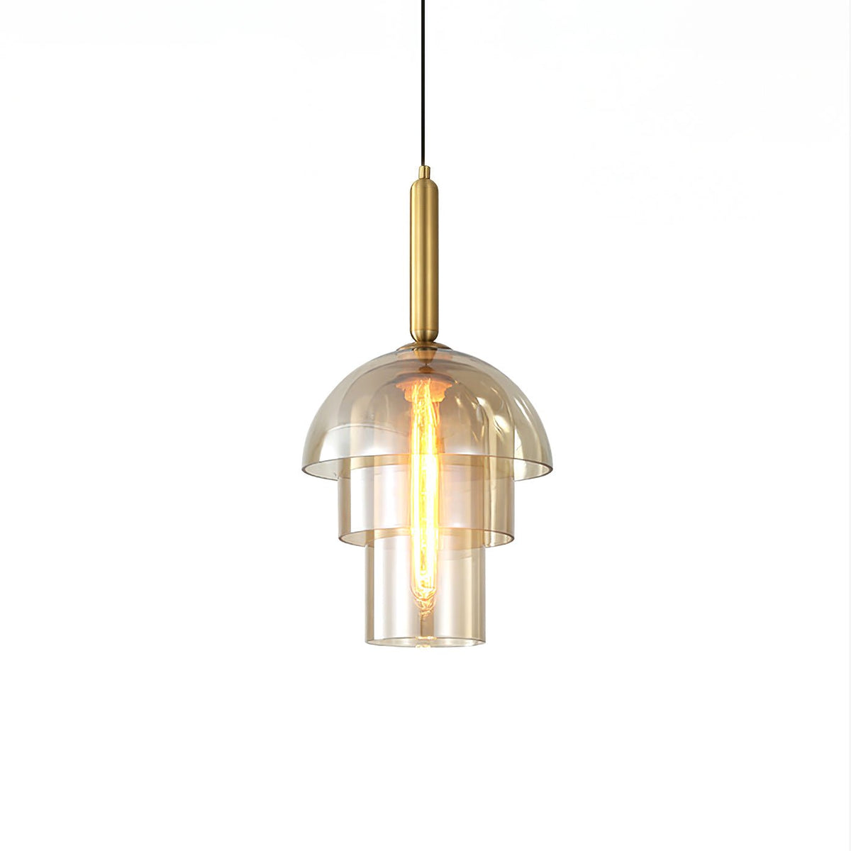 Renley pendellampa med konjakfärgad glaskupa och mässing, mid-century