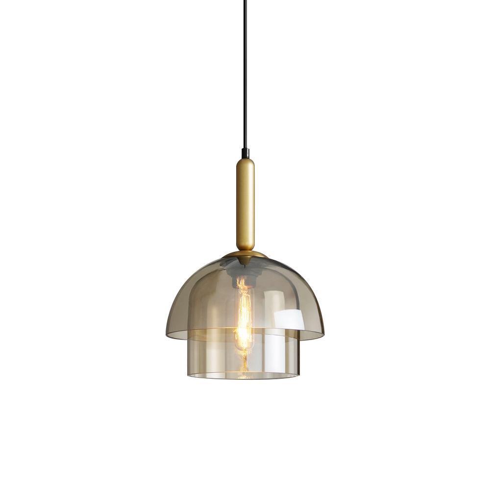Renley pendellampa med konjakfärgad glaskupa och mässing, mid-century