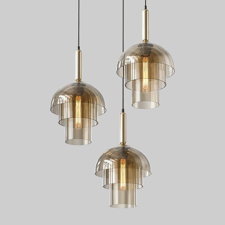 Renley pendellampa med konjakfärgad glaskupa och mässing, mid-century